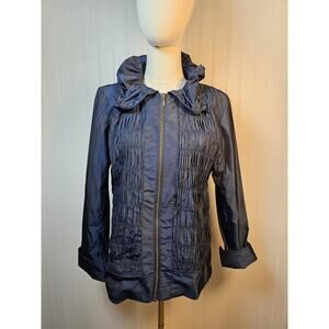 Renuar Pleated Ruffled Zip Up Jacket Women's Size 8 Blue Shiney